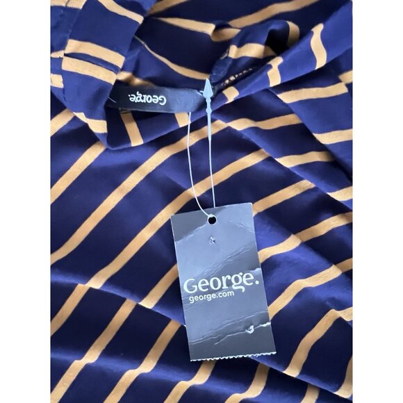 NWT Navy Mustard Top US Sz 14 Striped Rusched Blouse EU Sz 46 UK Sz 18 George - Picture 10 of 13